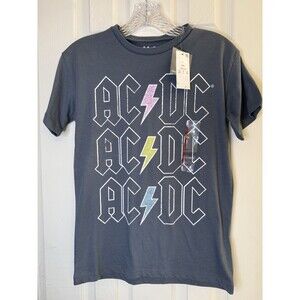 AC/DC Graphic T-Shirt XS Gray Lightning Bolts Grayson Threads  Women’s Rock Tee